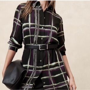 Banana Republic Black Plaid Shirt Dress